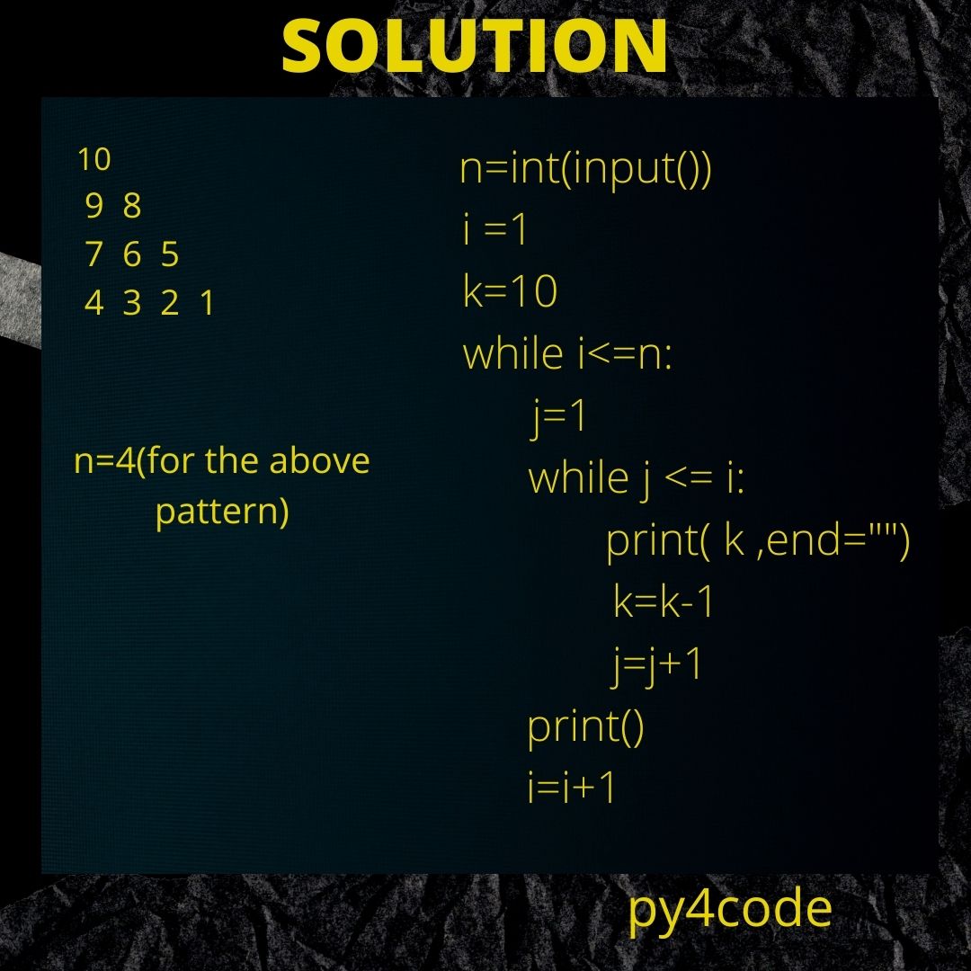 py4code's tweet photo. Pattern of the day 😊 #python #programming #coding #programmer #developer #machinelearning #code #coder #pythonprogramming #computerscience #datascience #technology #artificialintelligence #tech #education #patterndesign #codingisfun #pythonpattern #learning #FolloForFolloBack https://t.co/wJ0JmKBeL4
