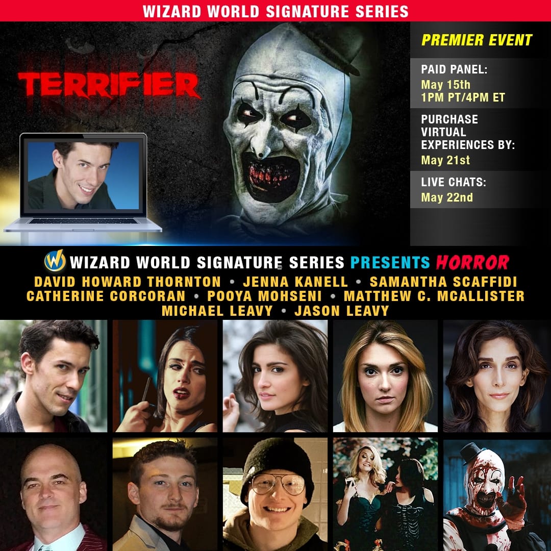 FANEXPOHQ's tweet photo. Join #DavidThornton @Squidthusiast #SamanthaScaffidi @cathercorcoran @pooyaland #MatthewCMcAllister #MichaelLeavy &amp; #JasonLeavy for the 9th event in the #HorrorSignatureSeries!

Live Chats, Photo Ops, Recorded Messages &amp; Autographs! 

🎟️https://t.co/CgLUBuTlWJ #Terrifier https://t.co/l3c25Nhaz7