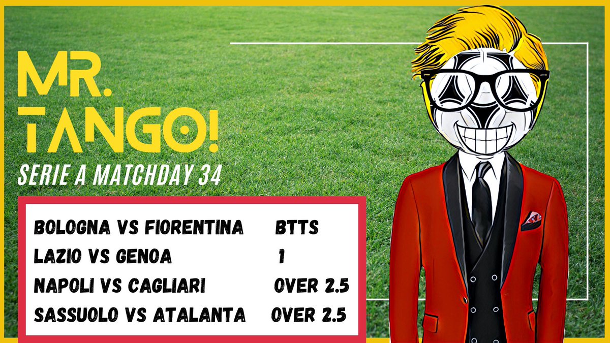 Serie A Matchday 34⚽️ 🇮🇹 
<a href="/MrTangoseriea/">Mr. Tango!</a> predictions are ready

This week multi:  x 4.71!

#football #calcio #seriea #mrtango