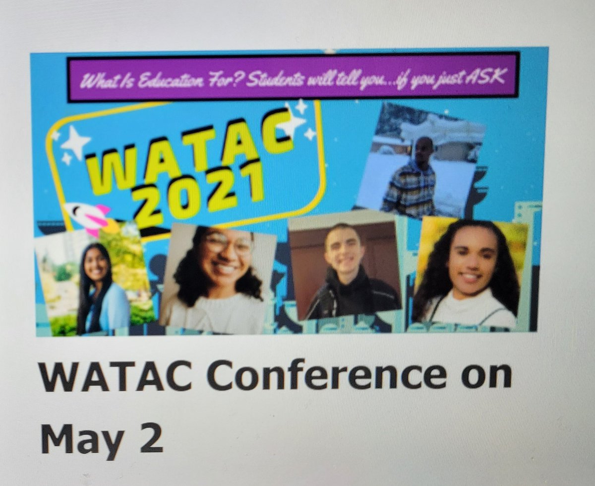 Student voice! Where else could you possibly be but this FREE conference Sunday? #WATAC2021
<a href="/WACSTP/">CSTP</a> I had the pleasure of doing a podcast w/each of these brilliant leaders &amp; they are legit!! <a href="/FWPS210/">FWPS210</a> <a href="/KentSchools415/">Kent School District</a> <a href="/TheBSD405/">Bellevue School District</a> Some of these kids are yours, watch them in action!