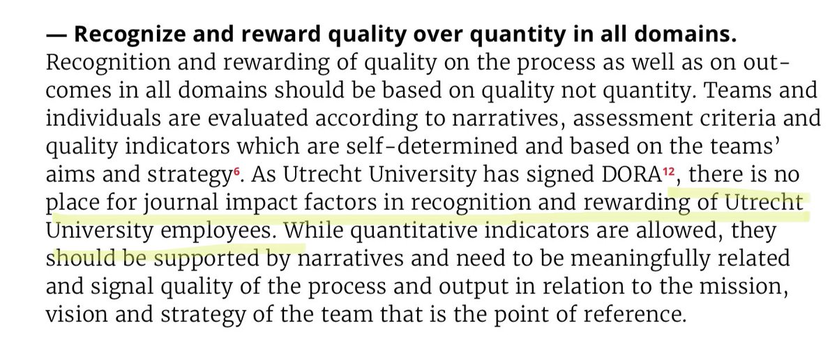 Utrecht University's new vision for academic recognition and rewards is amazing. My favorite two points are "openness in all domains" and "quality over quantity" under a team approach. No impact factors. We could do this. uu.nl/en/research/op…