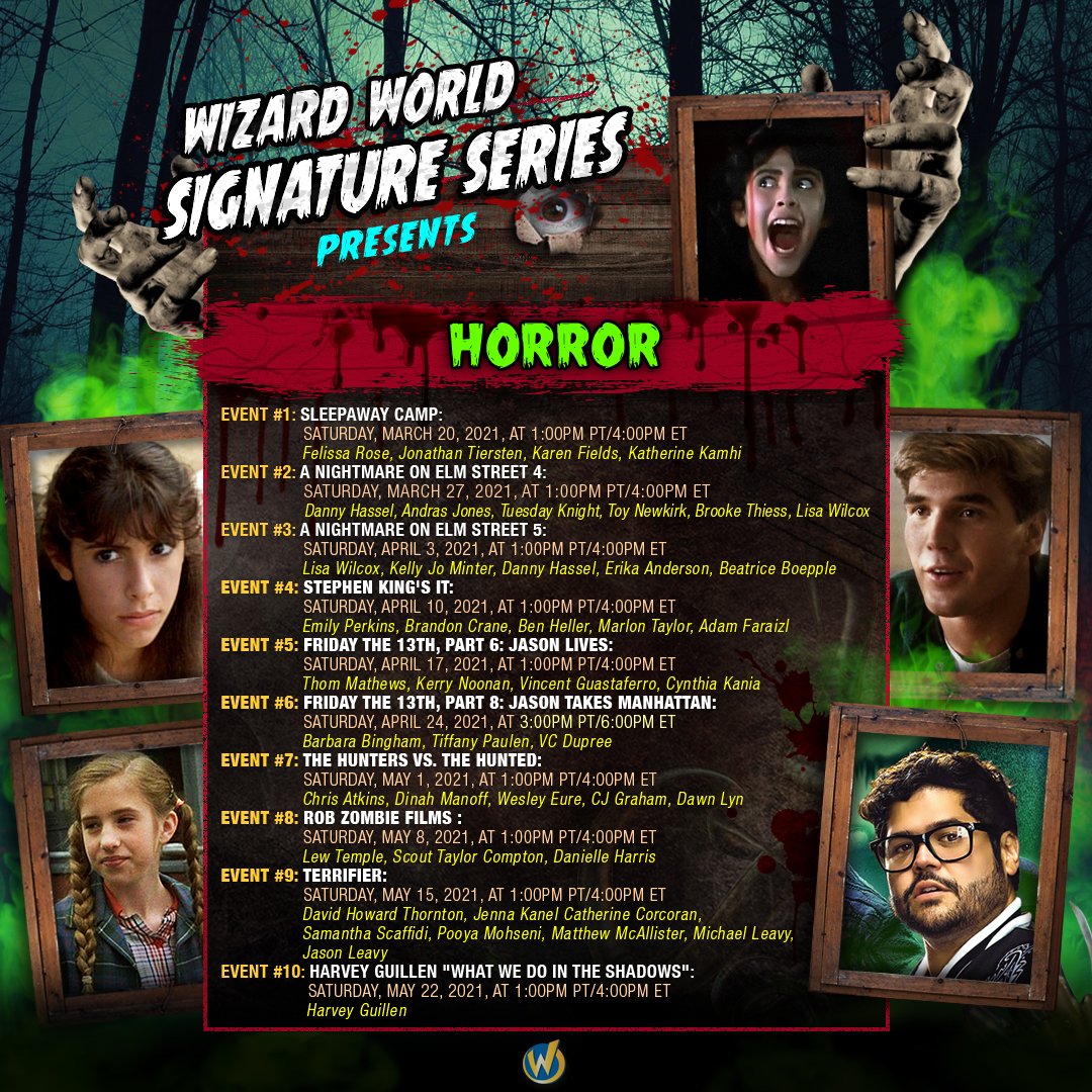 FANEXPOHQ's tweet photo. Get access to ALL 10 horror events w/ Wizard World Platinum package for $29.99!
๐๏ธhttps://t.co/CgLUBuTlWJ #WizardWorld #WizardWorldHorror #HorrorSignatureSeries #SleepawayCamp #NightmareOnElmStreet #IT #FridayThe13th #HuntersvsHunted #RobZombieFilms #Terrifier #HarveyGuillen https://t.co/cOKs88pp0g