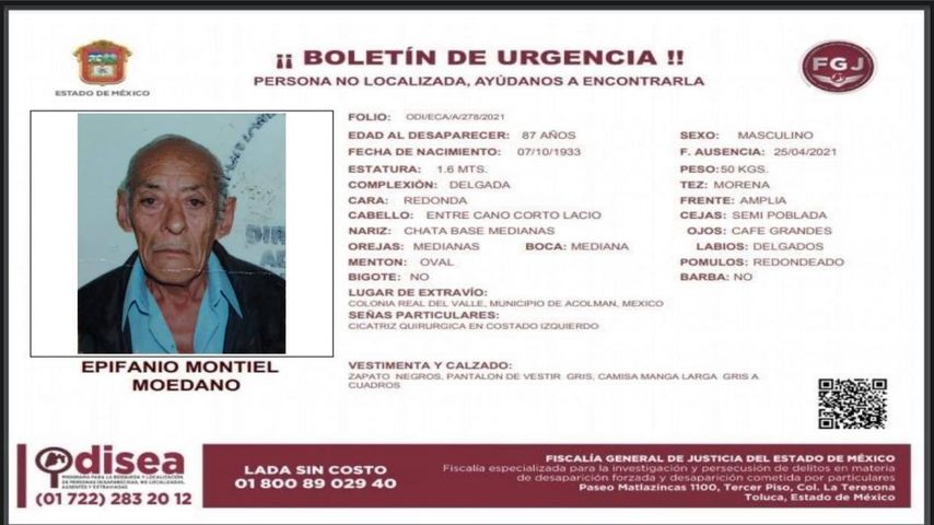 El_Universal_Mx's tweet photo. ¡Ayúdalo a regresar a casa! Epifanio Montiel Moedano, de 87 años, fue visto por última vez el 25 de abril de 2021 en el municipio de Acolman, Estado de México.

Apoya con RT https://t.co/pKb8JIt7ZH