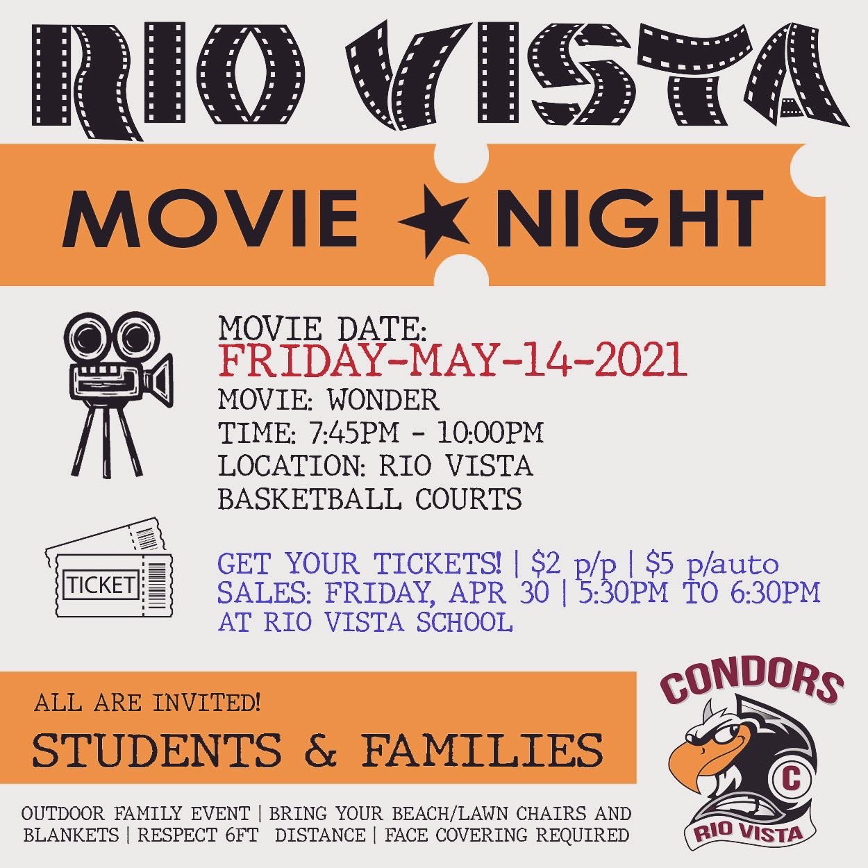 Rio Vista Middle Sch Rio Vista Family Event Outdoor Movie Come By Rio Vista Between 5 30 6 30pm Tomorrow April 30th For Tickets 2 A Person Or 5 Per Car Cash Only