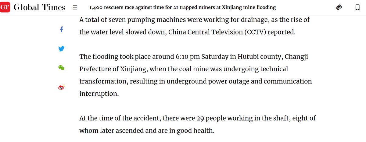 2/ 1st, coal mine explosion occurred on April 10th (source -  https://www.globaltimes.cn/page/202104/1220859.shtml) The explosion is the cause for troubles in that region, but the actual 'effect' that led to the alleged outage of several miners was the "coal mine flooding" that ensued.