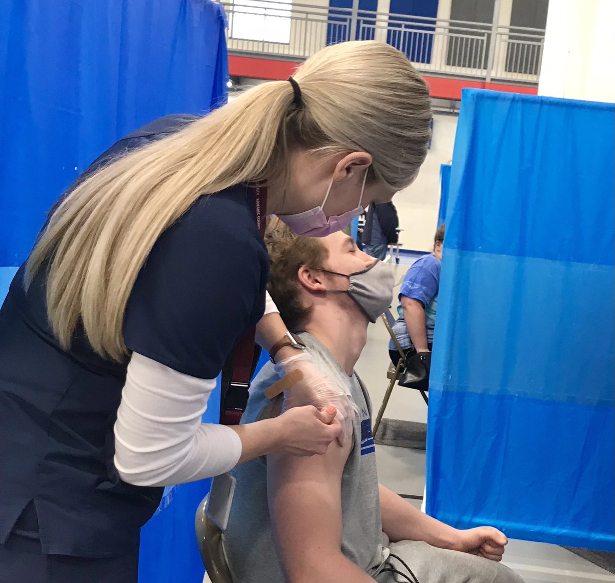 It’s okay to be a BIG boy and be terrified of needles. Just know you’re doing your part! Thank you Mora Public Schools, Kanabec Public Health and Welia Health for the opportunity for our 16yrs and up students! 💪🏼💙 #StrongSchools #StrongCommunity #byeCovid