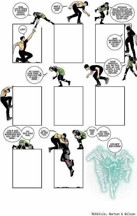 Let's start with the Gillen/McKelvie Young Avengers. (We have a running joke on One More Year that whenever we can't figure out how to do something, we just ask how Jamie McKelvie would do it and then... do that!)