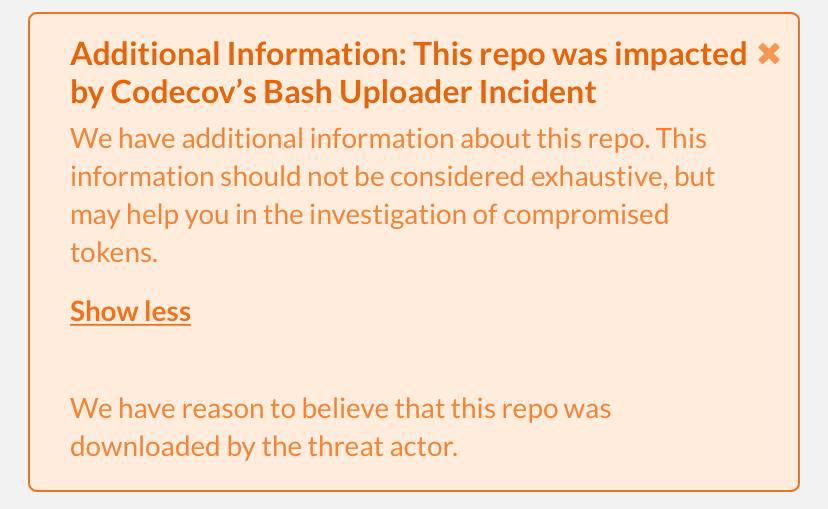 Ax_Sharma's tweet image. NEW: As of a few hours ago #Codecov began notifying customers impacted by the recent #supplychain attack. More IOCs/attacker IP addresses have also been disclosed.