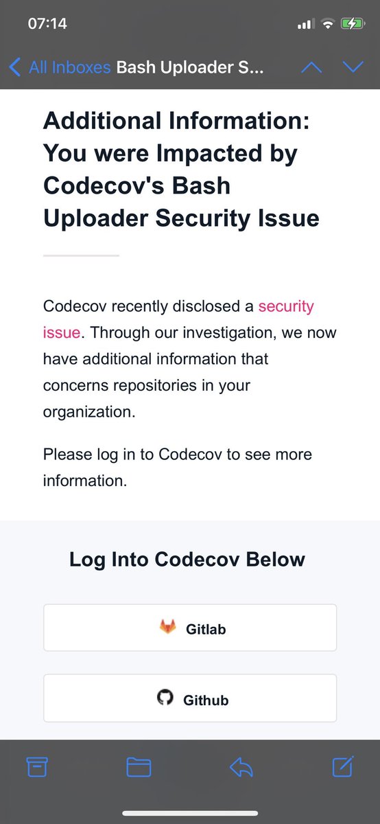 Ax_Sharma's tweet image. NEW: As of a few hours ago #Codecov began notifying customers impacted by the recent #supplychain attack. More IOCs/attacker IP addresses have also been disclosed.