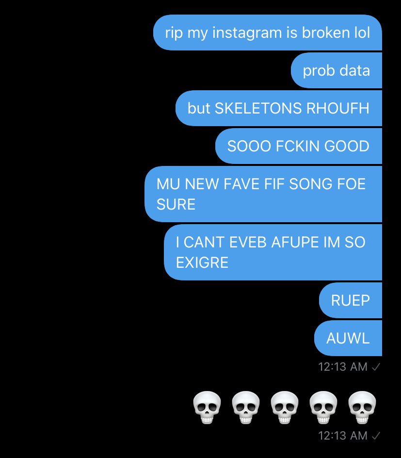 elegantly_high's tweet photo. TOO EXCITE TO RYPE I LOVE SKELETONS SOOO MYCH ITS MY NEW DAVE FIF SONG !!! once again @fiftheband proves why theyโre my all time fav band
๐๐๐๐๐ #FIFSKELETONS https://t.co/Xgs2625DcD