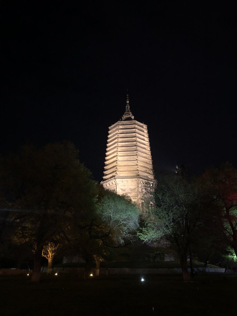 AntiokhosE's tweet photo. Late night train into Liaoyang gave a sneak peak of illuminated Baita pagoda, another millennium-old 11th century Liao titan, and the next day in the mist.

Baita is annexed to huge Guangyou temple 广佑寺, rebuilt after being razed by Russian troops during 1900 Boxer revolt. https://t.co/Bez7KEZ7mg