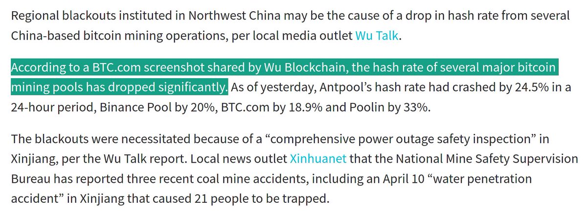 9/ Curiously, *all* of the publications that came out that day cited *one source* in particular for these claims about the coal mine explosion / flooding being correlated - and that was none other than  @WuBlockchain