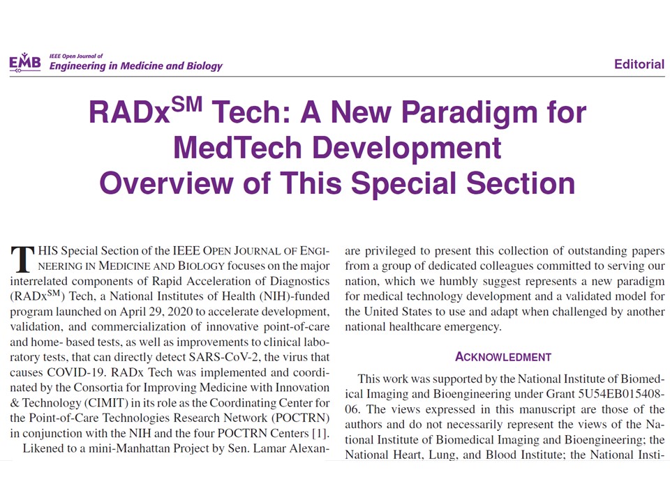 Remarkable special section tinyurl.com/nzjy2j6c of IEEE OJEMB embs.org/ojemb/ guest edited by Dr. Schachter and Dr. Parris on the NIH RADx Tech initiative. Congrats, Steve and John!!