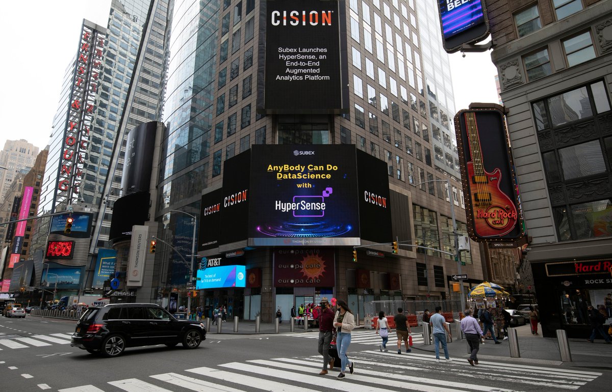 HyperSense at the “Crossroads of the World”! 
Proud moment for Subex as the launch of our Augmented Analytics platform gets featured on Times Square, New York! 

Watch this space for more updates. hypersense.subex.com

#HyperSense #AI #AugmentedAnalytics #DataScience #ABCD