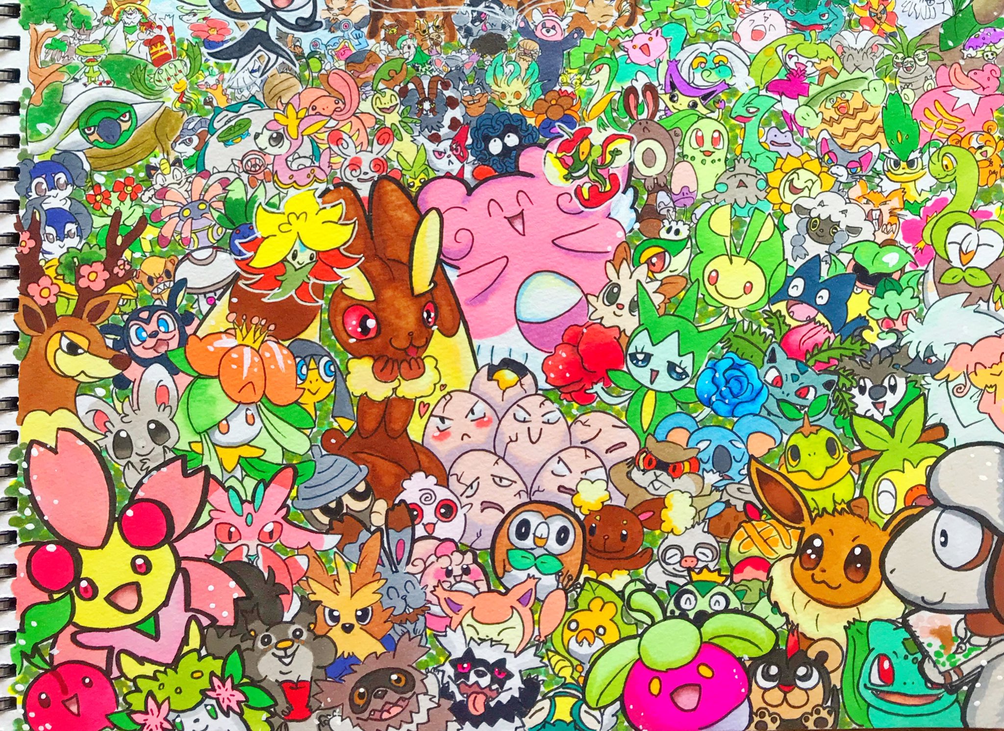 むぎしゃむ ご飯と趣味と日常 ポケモン全部描くチャレンジ 今回はくさタイプ ノーマルタイプの2種 これで ゴースト あく どく はがね フェアリー こおり でんき かくとう ドラゴンと合わせて11種類のポケモンを制覇しました さて 次は6月に向け