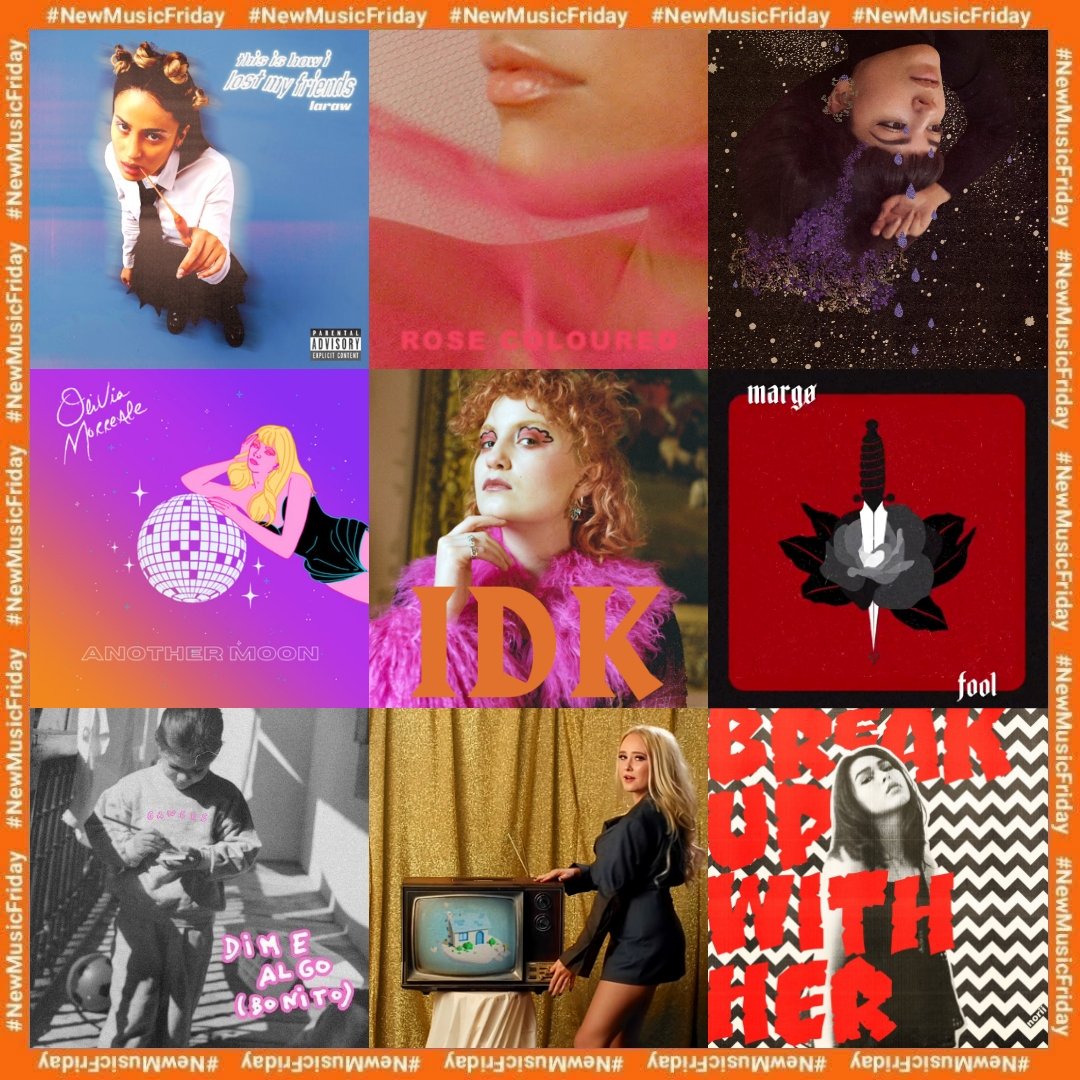 #NewMusicFriday

▪️Laraw - this is how i lost my friends
▪️Grace May - rose coloured
▪️Ayelle - options
▪️Olivia Morreale - another moon
▪️<a href="/ph0ebegreen/">phoebe green</a> Green - IDK
▪️margø - fool
▪️Ganges - dime algo (bonito)
▪️Skofee - QVC
▪️<a href="/NoriiMusic/">Norii</a> - break up with her (go out with me)