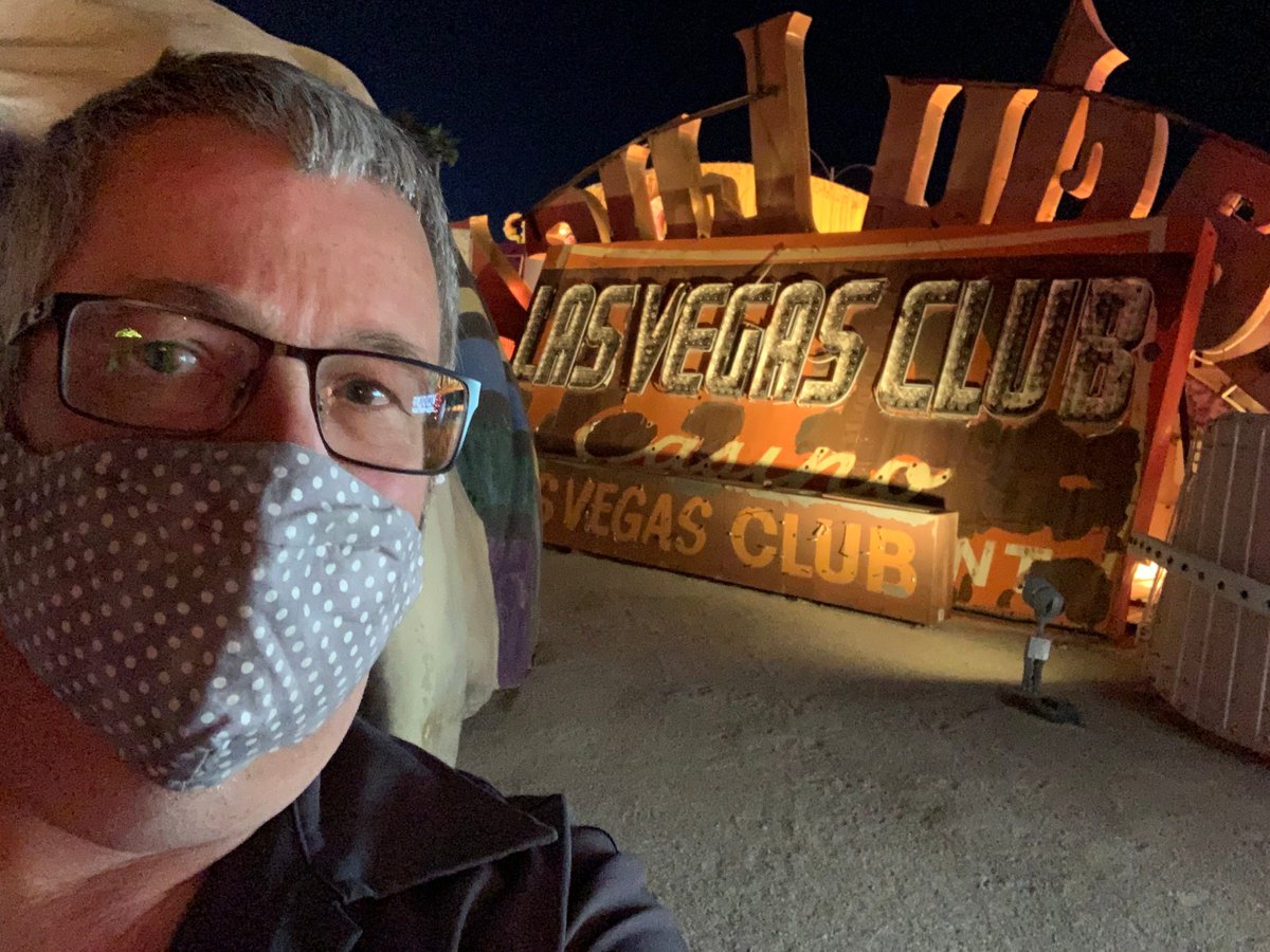 FetishDirector's tweet photo. Night out at @NeonMuseum with @SevereSociety and @theeBlackula. Still wearing masks, but another step closer to normal. For those who haven’t been, it’s one of the coolest things in Vegas. https://t.co/Jaec15p2Ft