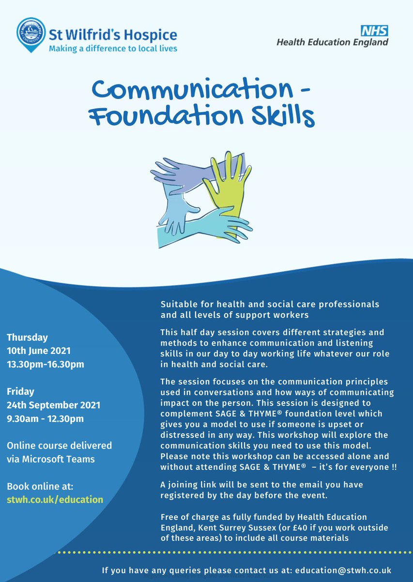 StWilfridsChiEd's tweet photo. Weβve been busy getting organised for 2021/2022! We have a whole range of communication skills workshops...... this is new and complements Sage & Thyme #silverthreads #HEE #moretofollow https://t.co/3fwZagl7ku