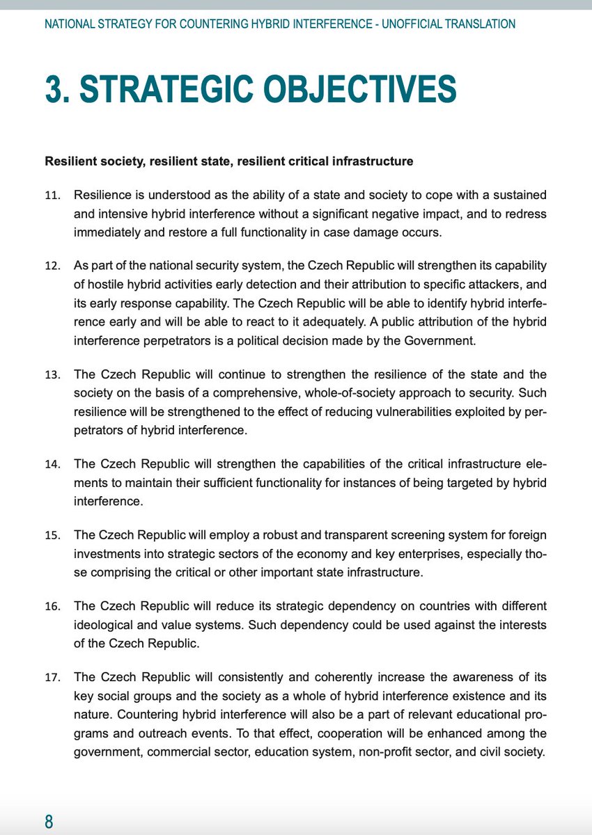 Here you see the civilian components: screening of foreign investment as a defensive tool (already approved by the Czech Parliament), other resilience building options will be on the table in the Action Plan, soon to follow.