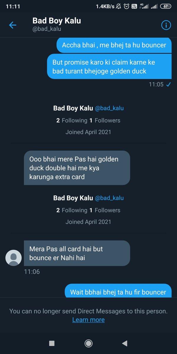 I attach the screencshhot of the conversation with  @bad_kalu ,it may help others to be aware from such an Imposter.  #PaytmCricketLeague . Retweet this thread to warn others!