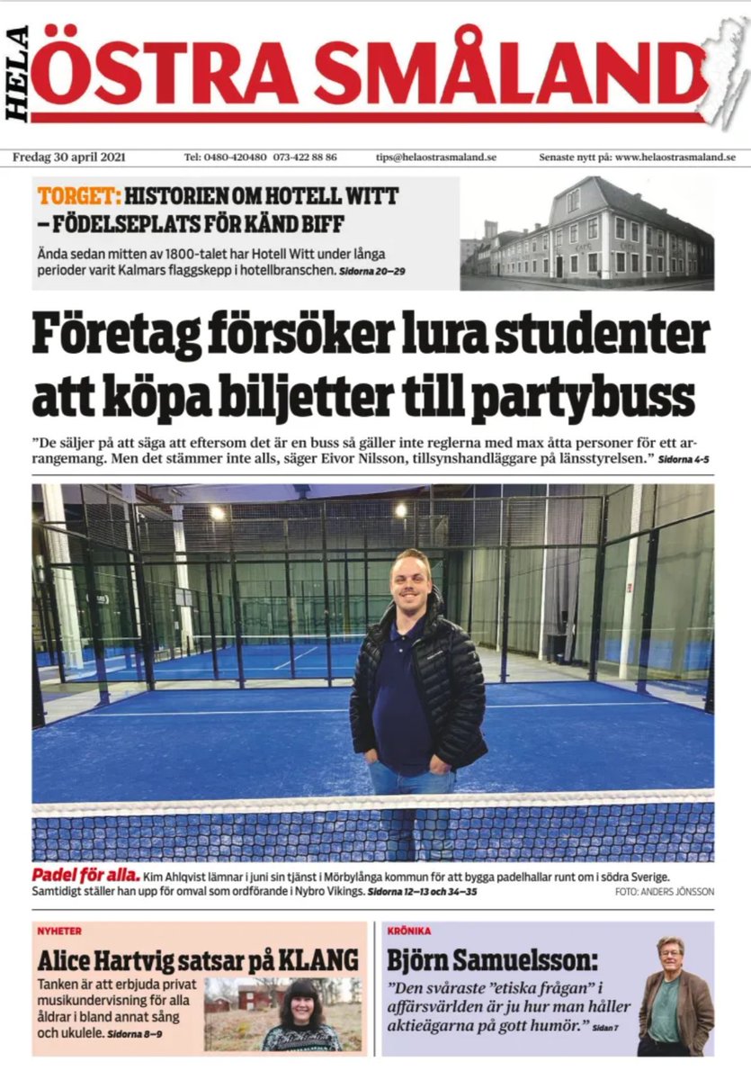 Veckans e-tidning ute nu! Lurendrejare under pandemin🕵️‍♂️, padelmogulen Kim Ahlqvist🎾, första maj-firande i länet🌹, musik för alla🎶, klassiskt hotell på Torget🏨, konstelever från Öland🎨, krönika av Björn Samuelsson📝, travtips🐎 och mycket mer!
e-tidning.helaostrasmaland.se