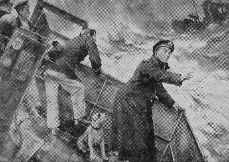In the dark no one had seen Formidable fall out of line and it took time for the light cruiser Topaze to fall back and see what was going on. Captain Loxley's men were hurriedly trying to save the ship. (Pictured Loxely directing the evacuation with his dog Bruce)