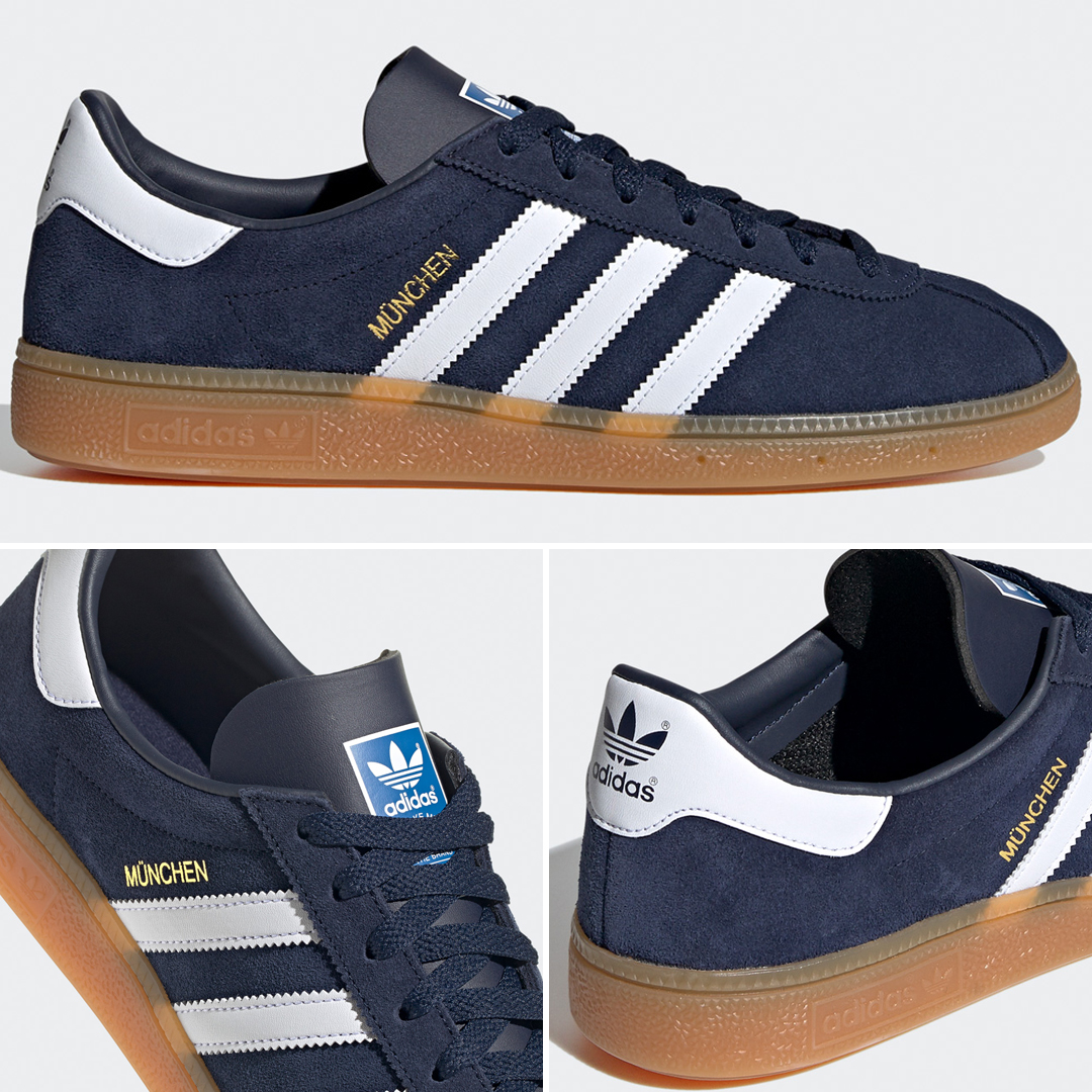 IT'S BACK! A premium style and great looking trainer, the adidas München is at home with old skool fans on 80s Casual Classics. Available in the classy navy and white in all sizes. Shop these and more great trainers via the link: ow.ly/abNN50EADQz