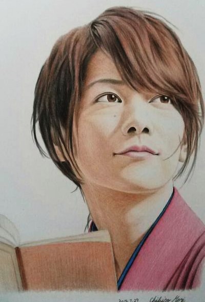 以前描いた色鉛筆画です。 るろうに剣心、緋村剣心、佐藤健。 色鉛筆画