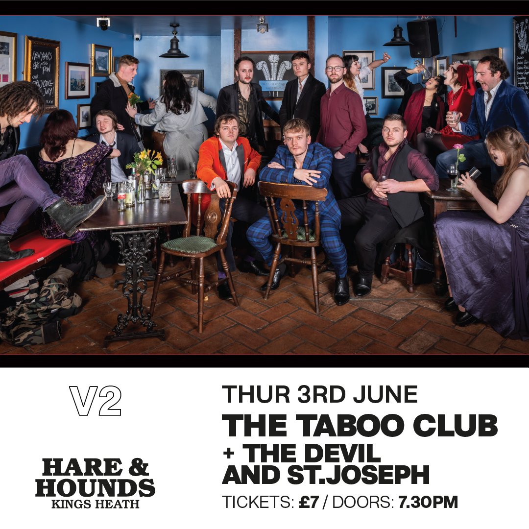 TheTabooClubUK's tweet image. Your favourite sextet of sweaty reprobates are making their live return in June at @hareandhounds  🍷🌹

Tickets for this deliciously intimate (but socially distanced) show are strictly limited, and are on sale 3 May at 10am 🔪🥀

Skiddle: skiddle.com/e/35809252 
#NewMusicFriday