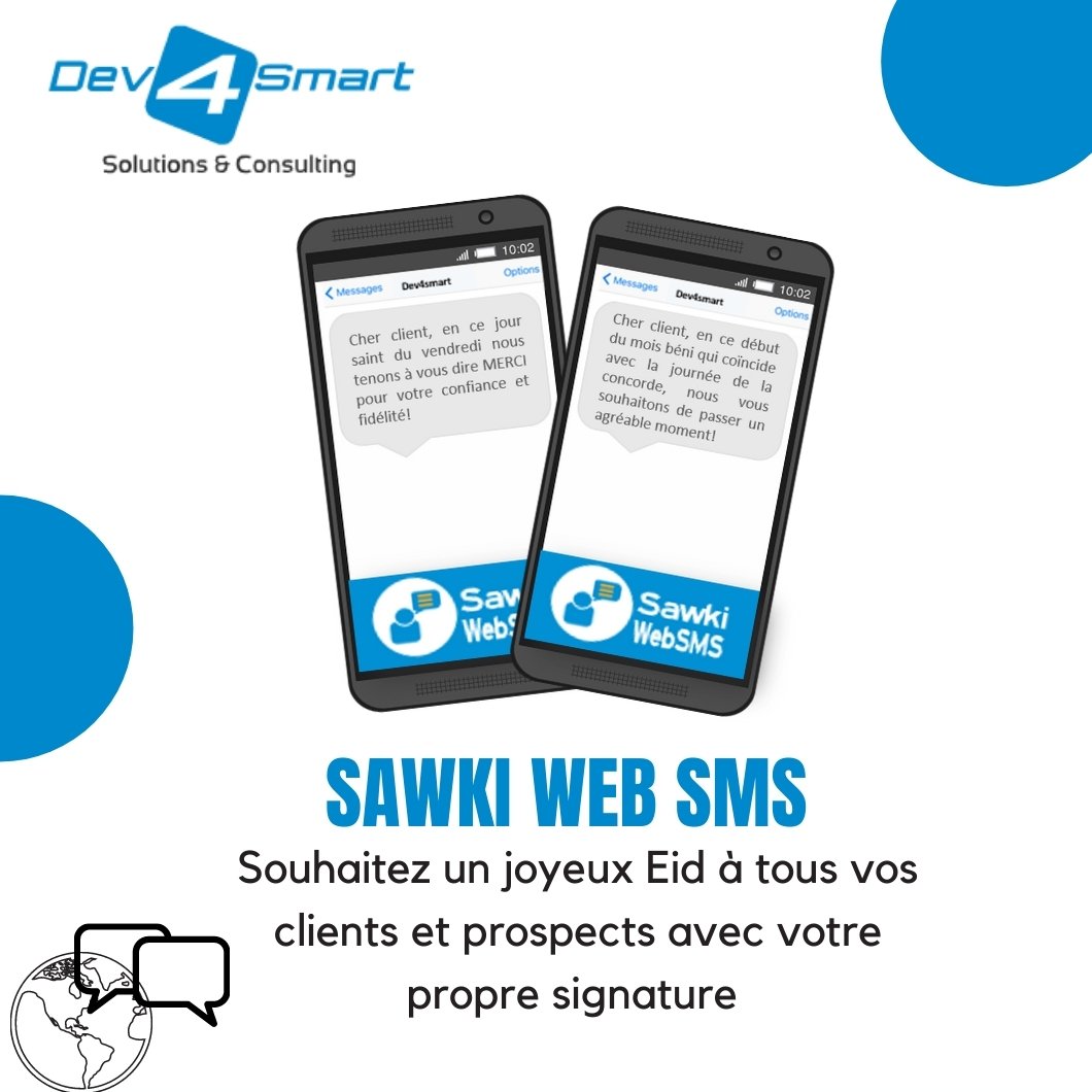 dev4smart's tweet image. Grâce à notre produit Sawki WebSMS, envoyez des SMS de fidélisation, des SMS promotionnels ou transactionnels et surpassez vos concurrents.
Infoline au +22790232825 | contact@dev4smart.net
@dev4smart, pensez-l&apos;innovation!
#SawkiWebSMS #SMSMarketing #BulkSMS