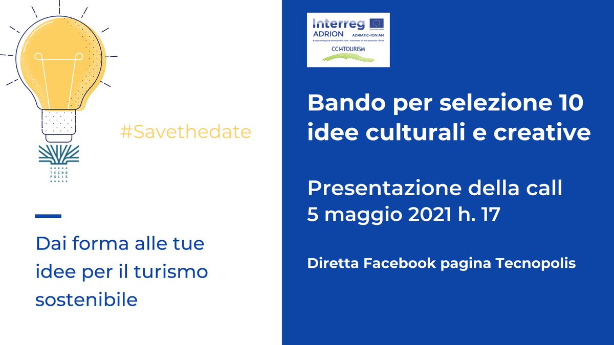 🚩Sei un libero professionista, imprenditore o studente❓Ti appassiona il digitale, la creatività, l'artigianato, il turismo e la cultura❓
📣Scopri l'opportunità della call Interreg CCI4Tourism 
⏰ 5 maggio h. 17 diretta👉bit.ly/313G0CJ 
🔹 Call👉bit.ly/3u8OVzk
