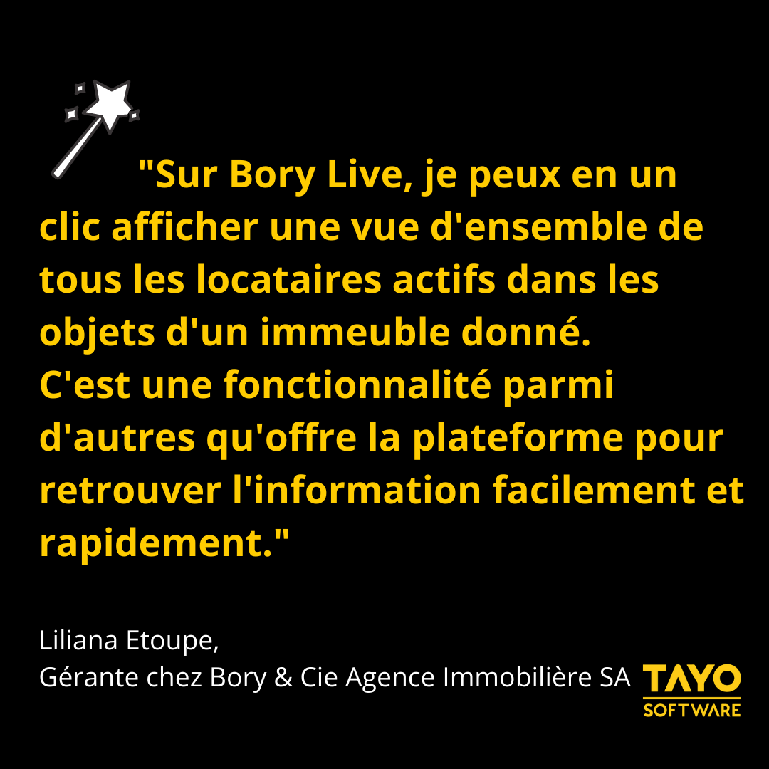 Tayo met à disposition les infos que vous cherchez en un clic ! Merci à Liliana pour ce retour. 

#tayosoftware #vdtech #innovation #new #digital #digitalisation #switzerland #startup #realestate #immobilier #regieimmobiliere #gerance #propertymanagement #software #swissmade