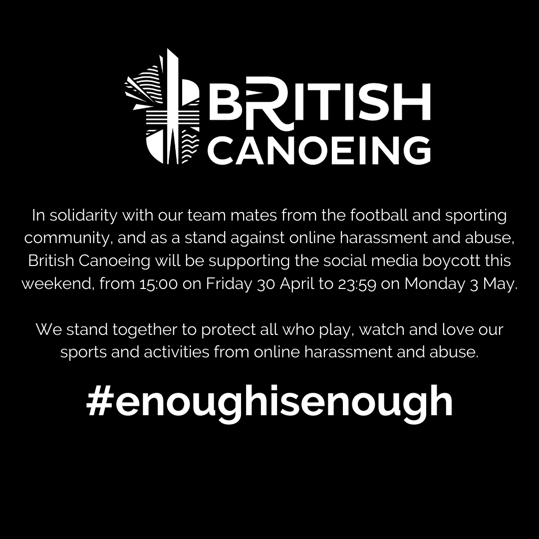 BritishRafting's tweet photo. In solidarity with our river family, British Rafting will be supporting the social media boycott this weekend to stand together to protect all who play, watch and love our sports and activities from online harassment and abuse.

#enoughisenough  #RiverFamily #StrongerTogether https://t.co/dVZpaAzwtG
