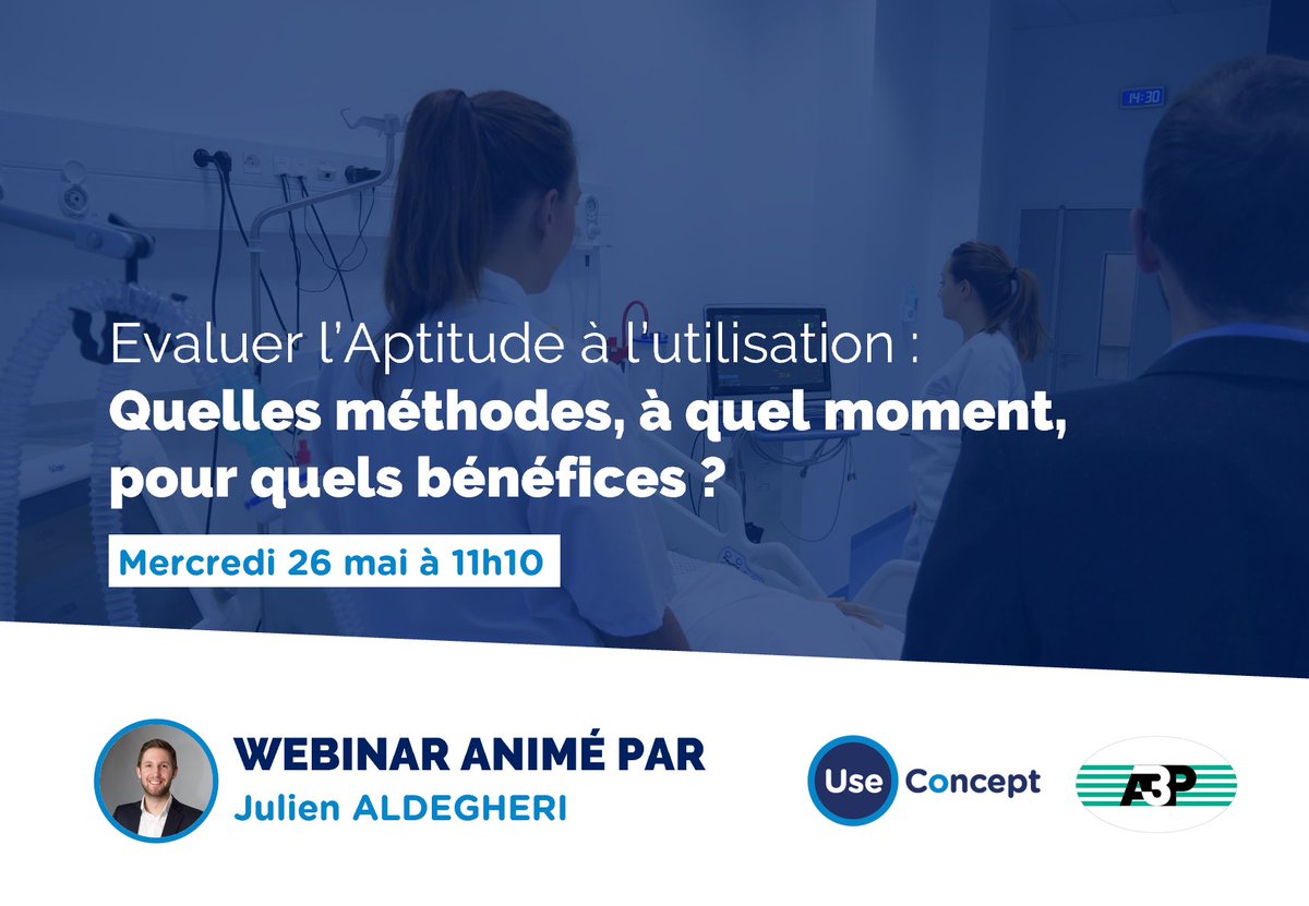 [Save the date - WEBINAR organisé par l'A3P]

Le 26 mai, Julien vous donne rendez-vous à 11h10 pour parler de l'évaluation à l'aptitude à l'utilisation (quelles méthodes à quel moment pour quel bénéfice?). 

N'hésitez pas à nous contacter pour échanger et bon webinar à tous ! 👋
