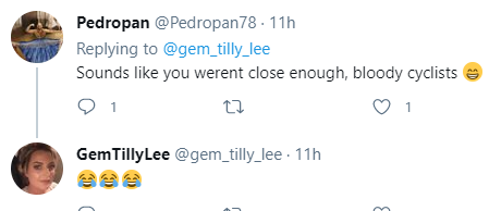 cyclesplaining's tweet photo. @gem_tilly_lee yeah of course you didn't endorse them at all like by say  replying with the crying with laughter emoji https://t.co/xXvF97UcM4