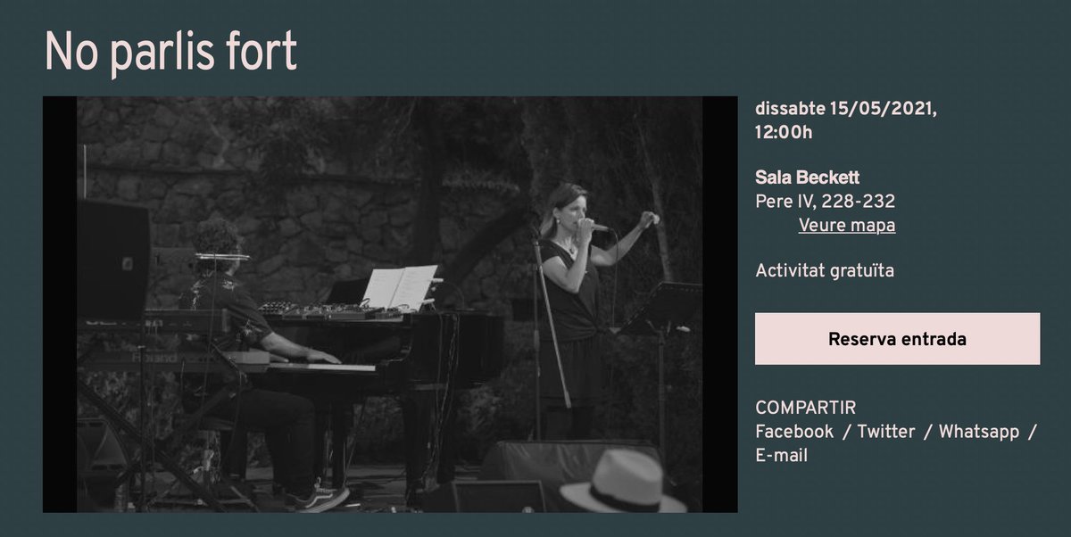 lafabregat's tweet photo. 'No parlis fort' al Barcelona Poesia: els versos de Màrius Sampere i la música de @CarlesViarnes a la @salabeckett. Dissabte 15 de maig, a les 12h. Ja es poden reservar entrades per venir a fer aquest viatge a l'hora del vermut! https://t.co/NCeZLGDBFW https://t.co/eQvtkCC2Yj