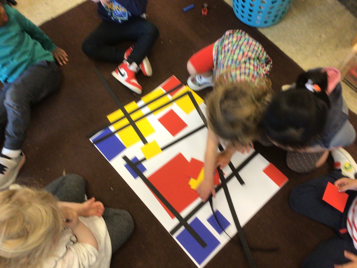 BSNJSL's tweet photo. We have been talking about squares and rectangles in #jslf1. We looked at paintings by the Dutch artist Piet Mondrian and then in teams we made our own Mondrian pictures. https://t.co/Dl0vHaGNIz