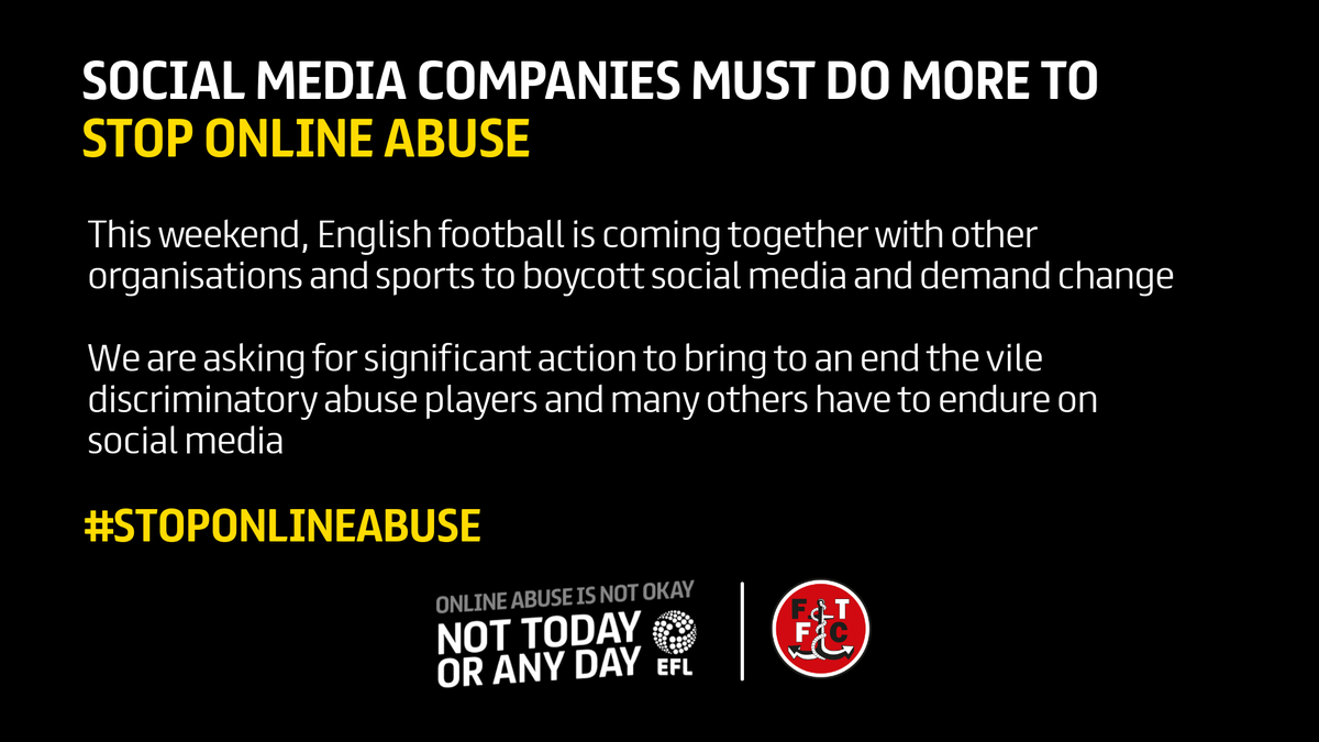 Social media companies must do more to stop online abuse. That is why this weekend we are coming together with English football and other sports and organisations, to boycott social media and demand change.

#StopOnlineAbuse