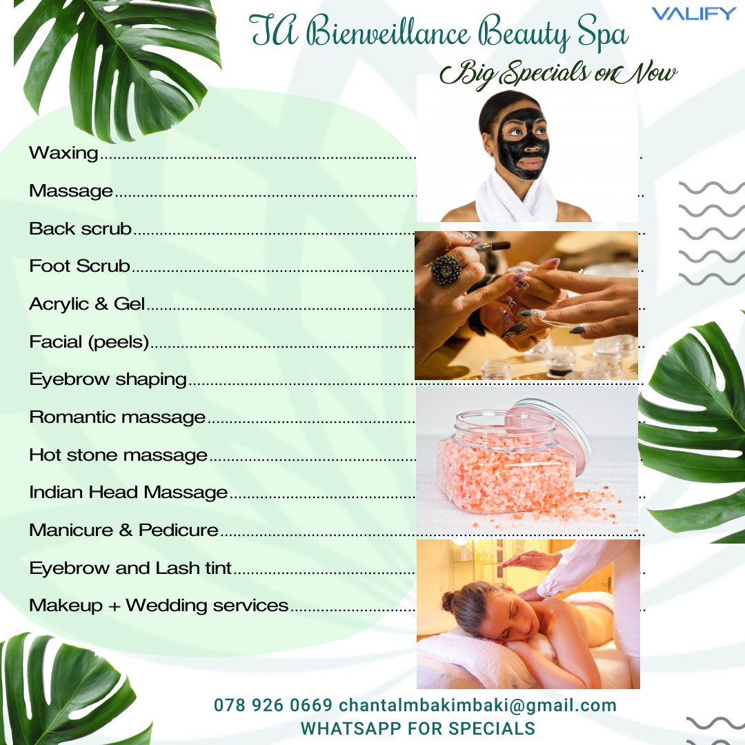valifyza's tweet photo. TA Bienveillance Beauty Spa.. Southfield Capetown, Whatsapp for bookings +078 926 0669 chantalmbakimbaki@gmail.com #valify #valifyapproved #businesslisting #supportlocal #smallbusiness #proudlysouthafrican #marketing #success #OnlineMarketing https://t.co/kUz6norhhK