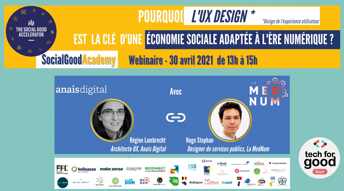 🌞  #Associations, #fondations, #coops, aujourd'hui 
de 13h à 15h 🚀 Pourquoi l'#UXDesign est la clé d'une #ESS adaptée au #numérique 💻 ?

C'est gratuit et ouvert 👉 ow.ly/qfvU50EAFbb

avec <a href="/AnaisDigital/">anaisdigital</a> et @laMedNum