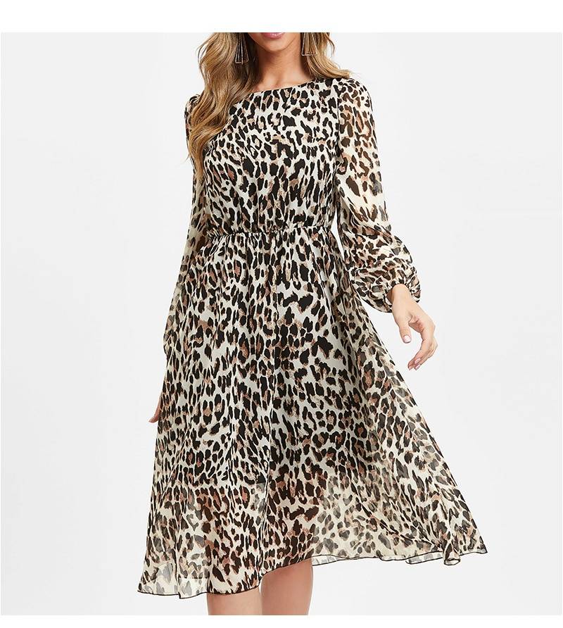 Leopard Print O Neck Long Sleeve Chiffon Dress - uniqistic.com/shop/woman/dre…