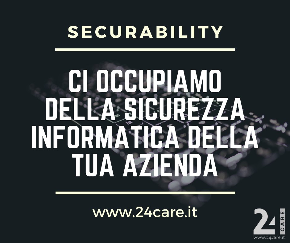 24careI's tweet photo. Affida la sicurezza della tua azienda a professionisti con esperienza ventennale.
Noi di 24Care proponiamo un servizio di SECURABILITY studiato per tutelarti da attacchi inattesi.
Contattaci per un incontro conoscitivo NON impegnativo: marketing@24care.it https://t.co/2uot3octKq