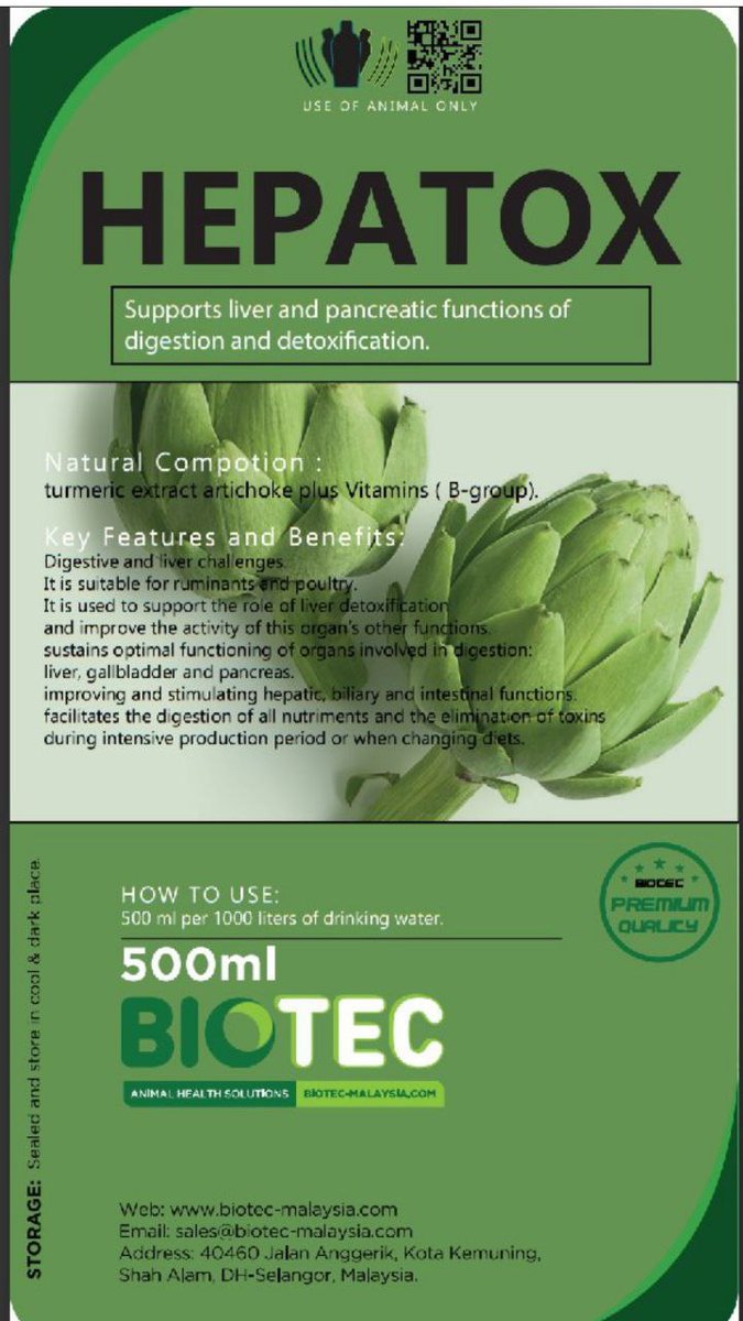 BioTec13253404's tweet photo. HEPATOX
Supports liver ad pancreatic functions of digestion and detoxification.

.#midicament #animalhealth #Vaccines #animallirmer #animalhealth #animalsupplement #medicines #animalhealth #animalli #animallifemattersfe 
#supplements #antibiotecs #injection #feedadditievs #cows https://t.co/Jn9AXPC7mQ