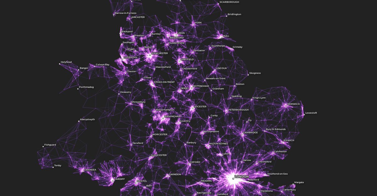 Another olden days dataset with contemporary relevance - England and Wales, MSOA-MSOA commutes from 2011 Census (shp) - it will be interesting to see the 2021 equivalent (this approach is also useful for error/anomaly detection - e.g. Swindon?) https://www.dropbox.com/s/eav2rg6e5v3vyue/ew_ttw_2011_allfields_reduced.zip?dl=0