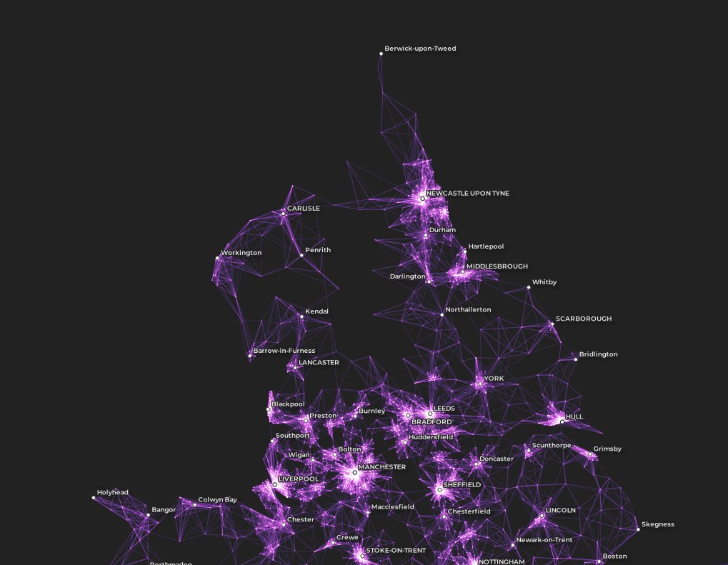 Another olden days dataset with contemporary relevance - England and Wales, MSOA-MSOA commutes from 2011 Census (shp) - it will be interesting to see the 2021 equivalent (this approach is also useful for error/anomaly detection - e.g. Swindon?) https://www.dropbox.com/s/eav2rg6e5v3vyue/ew_ttw_2011_allfields_reduced.zip?dl=0