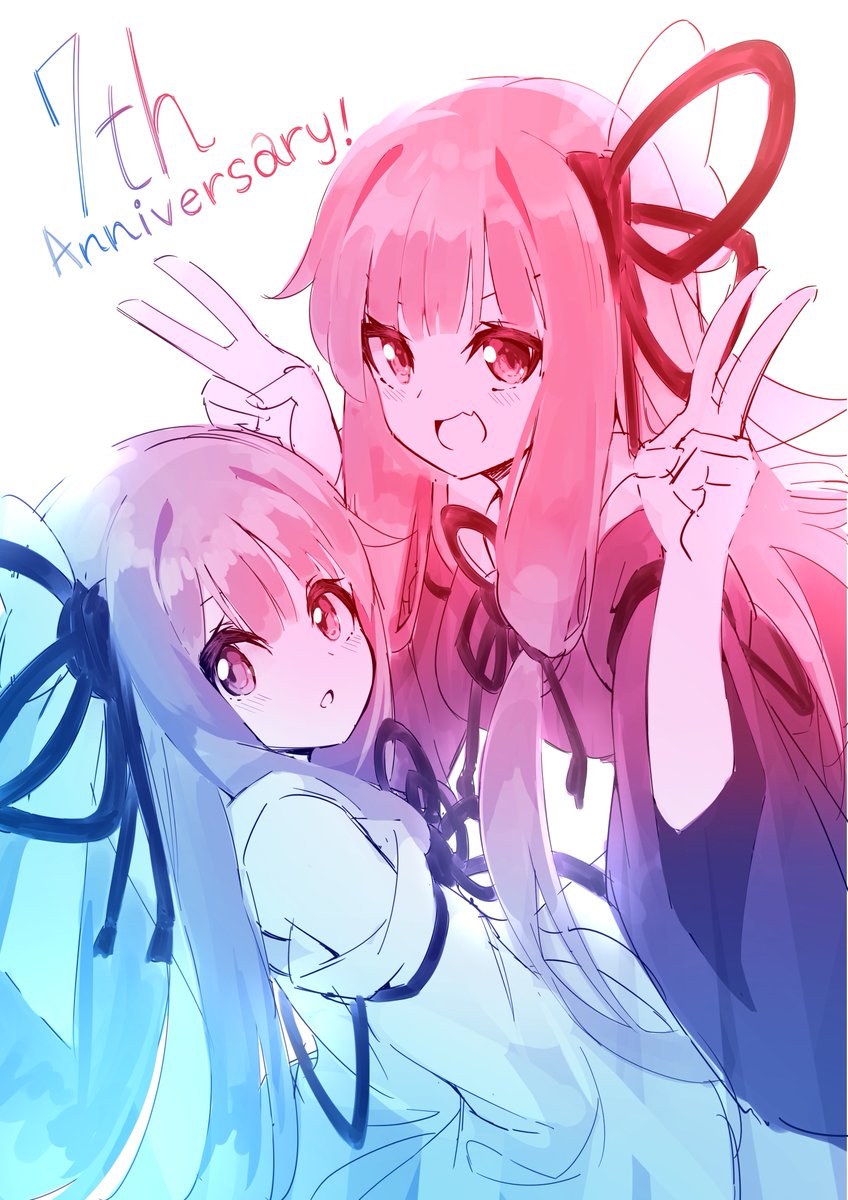 kotonoha akane ,kotonoha aoi multiple girls 2girls pink hair v long hair blue hair sisters  illustration images