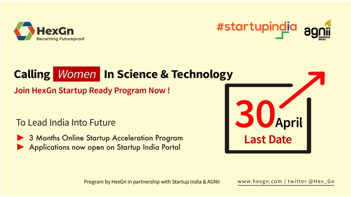 HexGn (@hex_gn) on Twitter photo Today is the last day to apply for “HexGn Startup Ready Program”. A #startup acceleration program by <a href="/HexGn/">Hexagon (Kyu Choi)</a>, in association with <a href="/agnii_goi/">AGNIi</a> & <a href="/startupindia/">Startup India</a> for #womenentrepreneurs in #Science and #Technology.
Apply here: bit.ly/2OzHWzz Today is the last day to apply for “HexGn Startup Ready Program”. A #startup acceleration program by <a href="/HexGn/">Hexagon (Kyu Choi)</a>, in association with <a href="/agnii_goi/">AGNIi</a> & <a href="/startupindia/">Startup India</a> for #womenentrepreneurs in #Science and #Technology.
Apply here: bit.ly/2OzHWzz