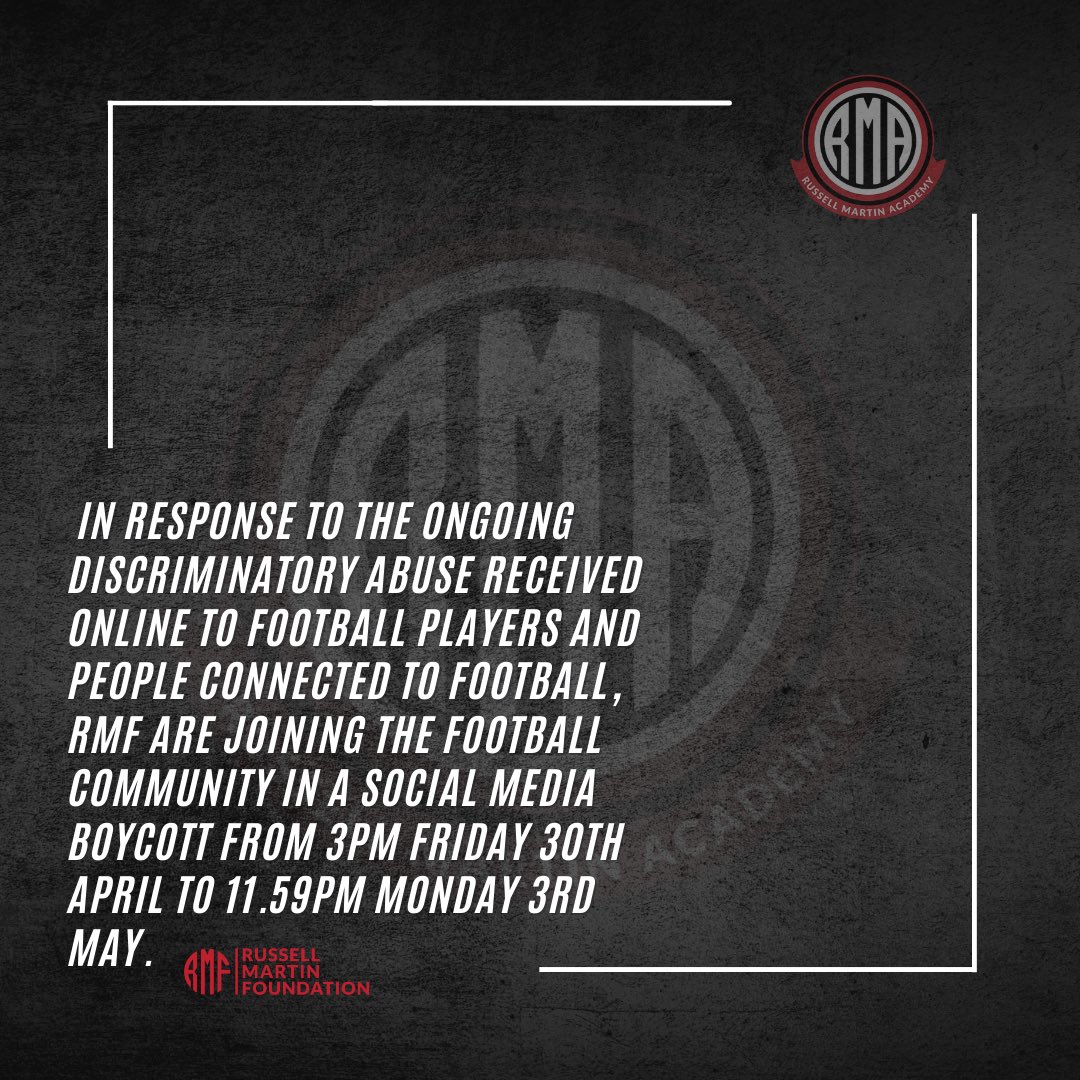 RMFoundation5's tweet image. Online abuse is NOT ok.
.
This weekend English football is coming together with other organisations and sports to boycott social media and demand change
#stoponlineabuse