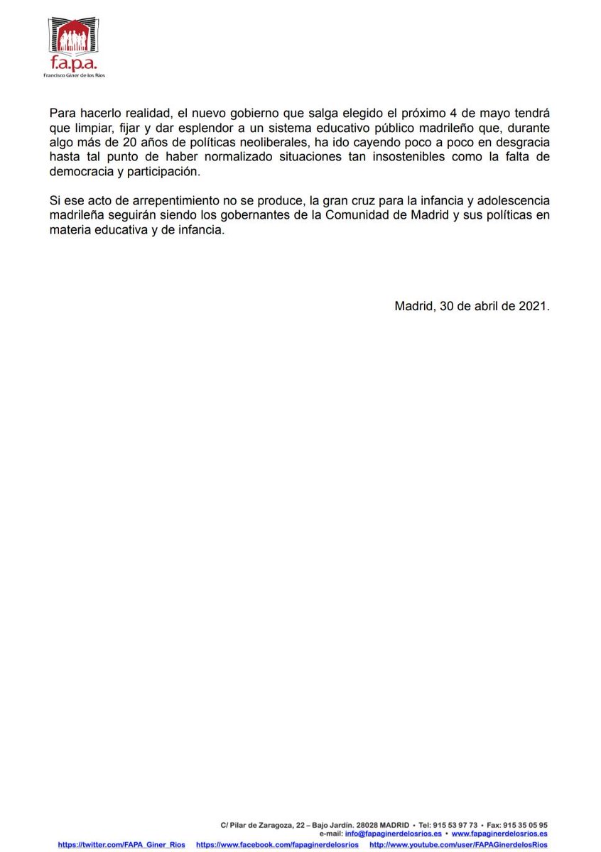 FAPA_Giner_Rios's tweet image. Bienvenida sea la Gran Cruz de la Orden del Dos de Mayo que otorga la @ComunidadMadrid , si con ello lo que se quiere realizar es un verdadero acto de petición de disculpas al alumnado que les ha soportado.