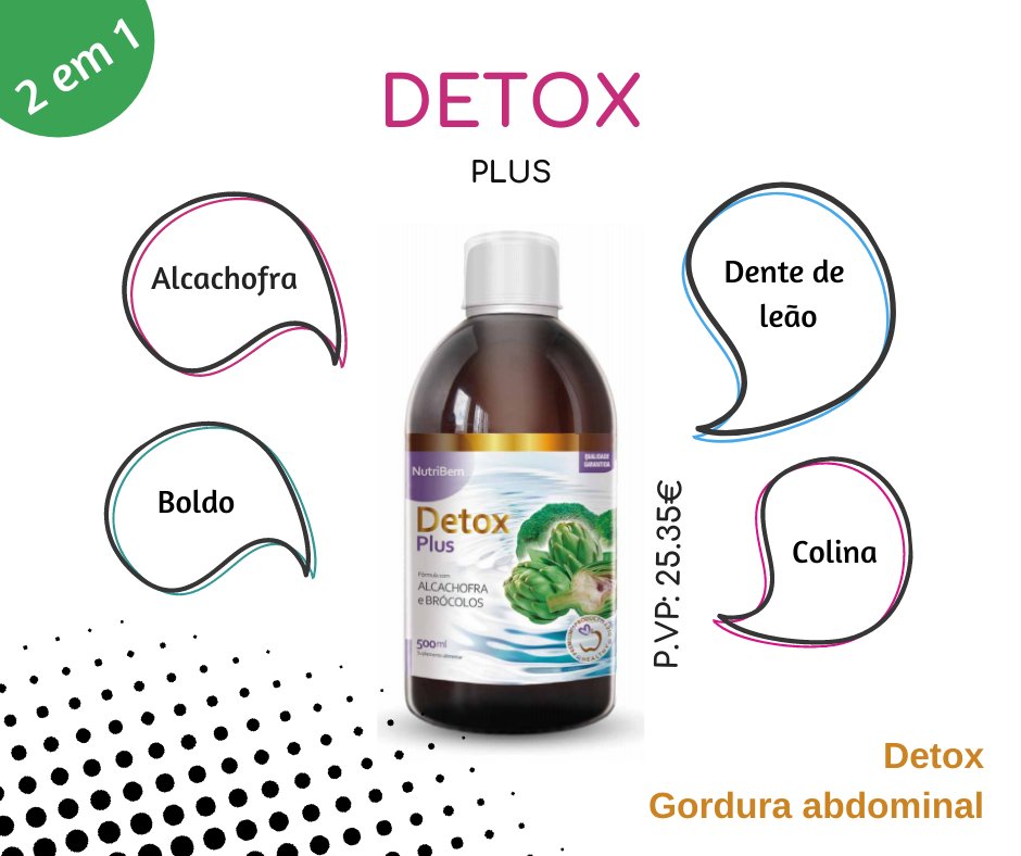 O Detox Plus ajuda na digestão, com propriedades depurativas e desintoxicantes. Ajuda a diminuir o nível de gordura no sangue, promovendo a perda de peso. Compre aqui: bit.ly/2SfSbuZ
